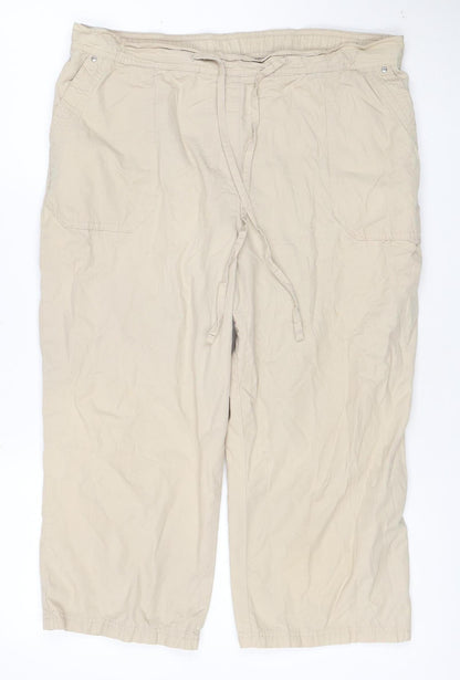 Marks and Spencer Womens Beige Cotton Cargo Capri Trousers UK 14