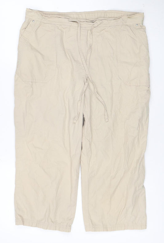 Marks and Spencer Womens Beige Cotton Cargo Capri Trousers UK 14