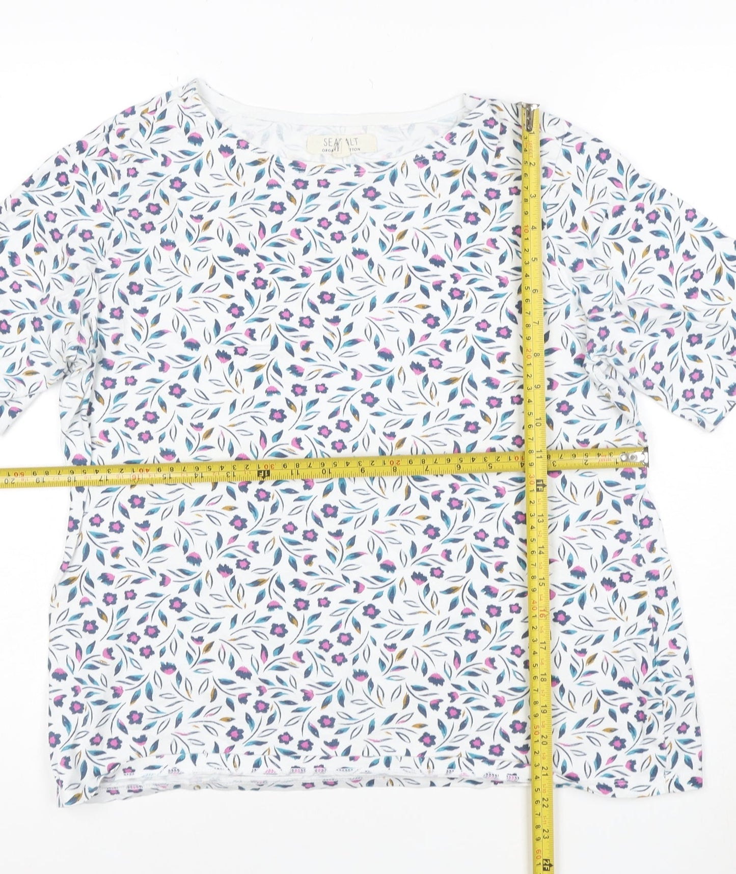 Seasalt Women’s Multicoloured Floral Organic Cotton Short Sleeve T-Shirt UK 14