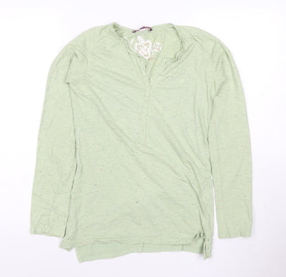 Fat Face Women's Green Long Sleeve Henley Cotton T-Shirt Size 16