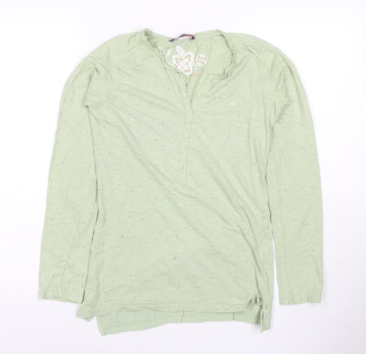 Fat Face Women's Green Long Sleeve Henley Cotton T-Shirt Size 16