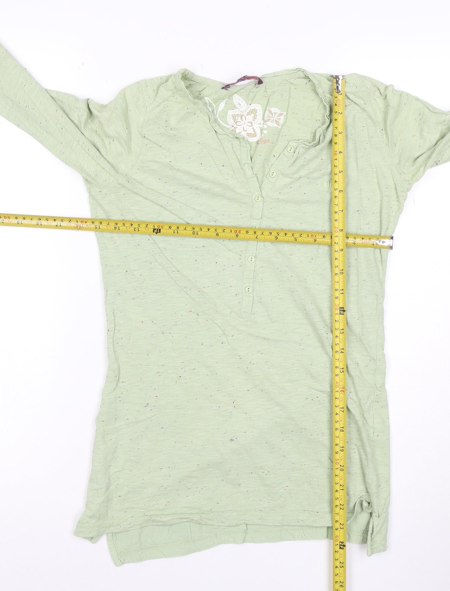 Fat Face Women's Green Long Sleeve Henley Cotton T-Shirt Size 16