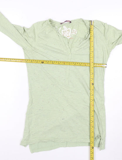 Fat Face Women's Green Long Sleeve Henley Cotton T-Shirt Size 16