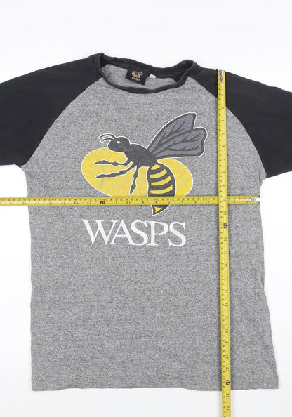 Wasps Rugby Men's Grey & Black Raglan Short Sleeve T-Shirt Size M
