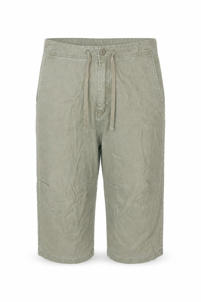 Front view of Easy Women’s Green Linen Cropped Trousers, size L, 34in Waist