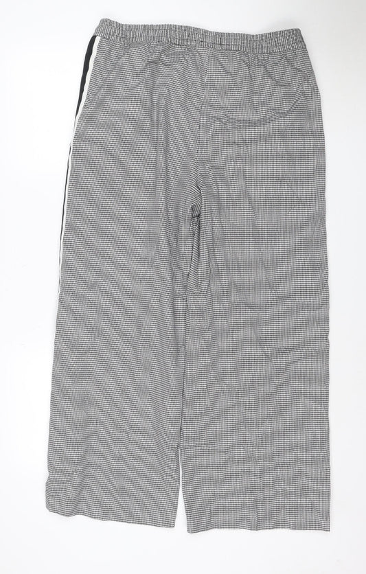 Marks and Spencer Womens Black Houndstooth Wide-Leg Slim Trousers Size 16