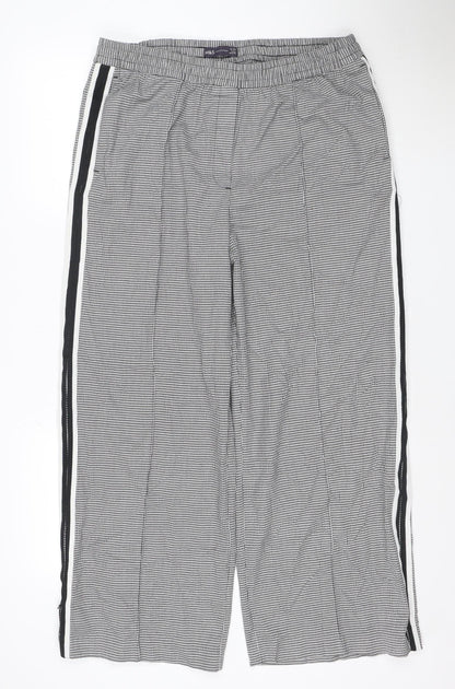 Marks and Spencer Womens Black Houndstooth Wide-Leg Slim Trousers Size 16