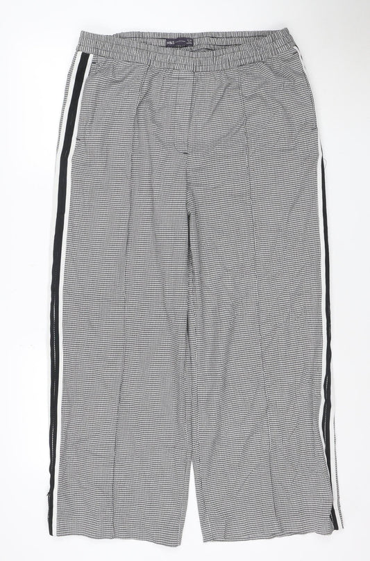 Marks and Spencer Womens Black Houndstooth Wide-Leg Slim Trousers Size 16