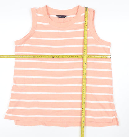 Marks and Spencer Womens Pink Striped Cotton Tank Top Size 16