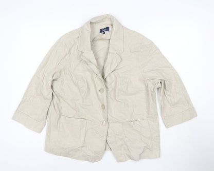 Izabel London Womens Beige Linen Blend 3/4 Sleeve Single Breasted Blazer Size 22