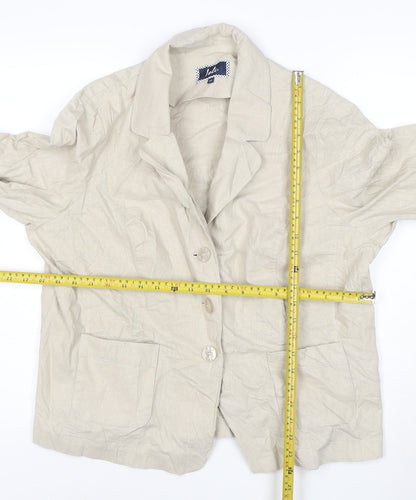 Izabel London Womens Beige Linen Blend 3/4 Sleeve Single Breasted Blazer Size 22