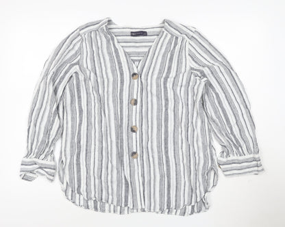 Marks and Spencer Women Grey Striped Linen Tunic Shirt Size 16