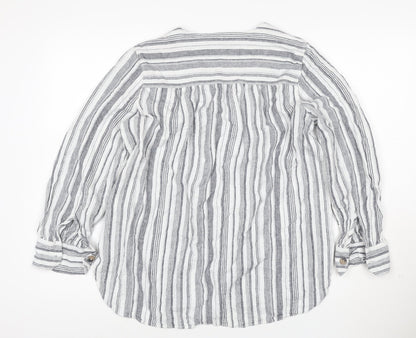 Marks and Spencer Women Grey Striped Linen Tunic Shirt Size 16