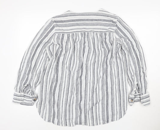 Marks and Spencer Women Grey Striped Linen Tunic Shirt Size 16
