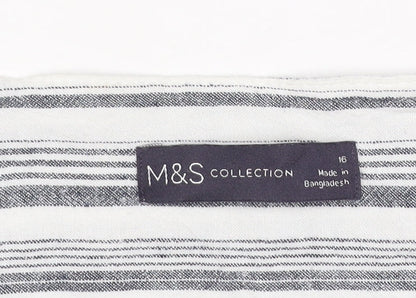 Marks and Spencer Women Grey Striped Linen Tunic Shirt Size 16