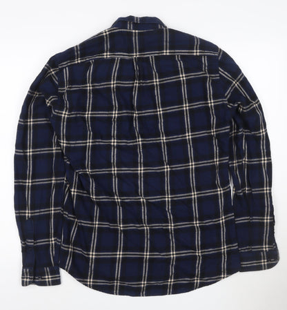 Zara Men's Blue Check Relaxed Fit Button-Up Flannel Shirt Size M