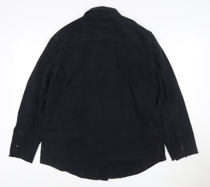 New Look Men Black Cotton Long Sleeve Button-Up Shirt Size L