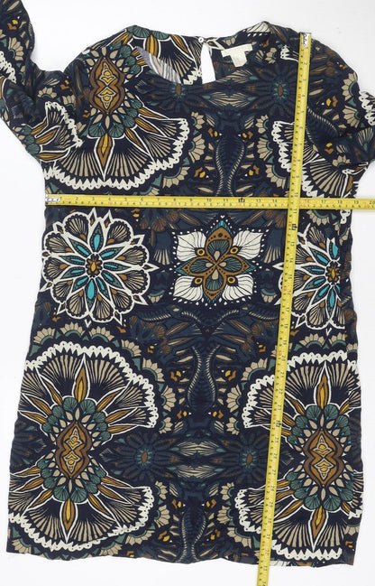 H&M Women's Multicoloured Floral Shift Dress Size 12 Viscose