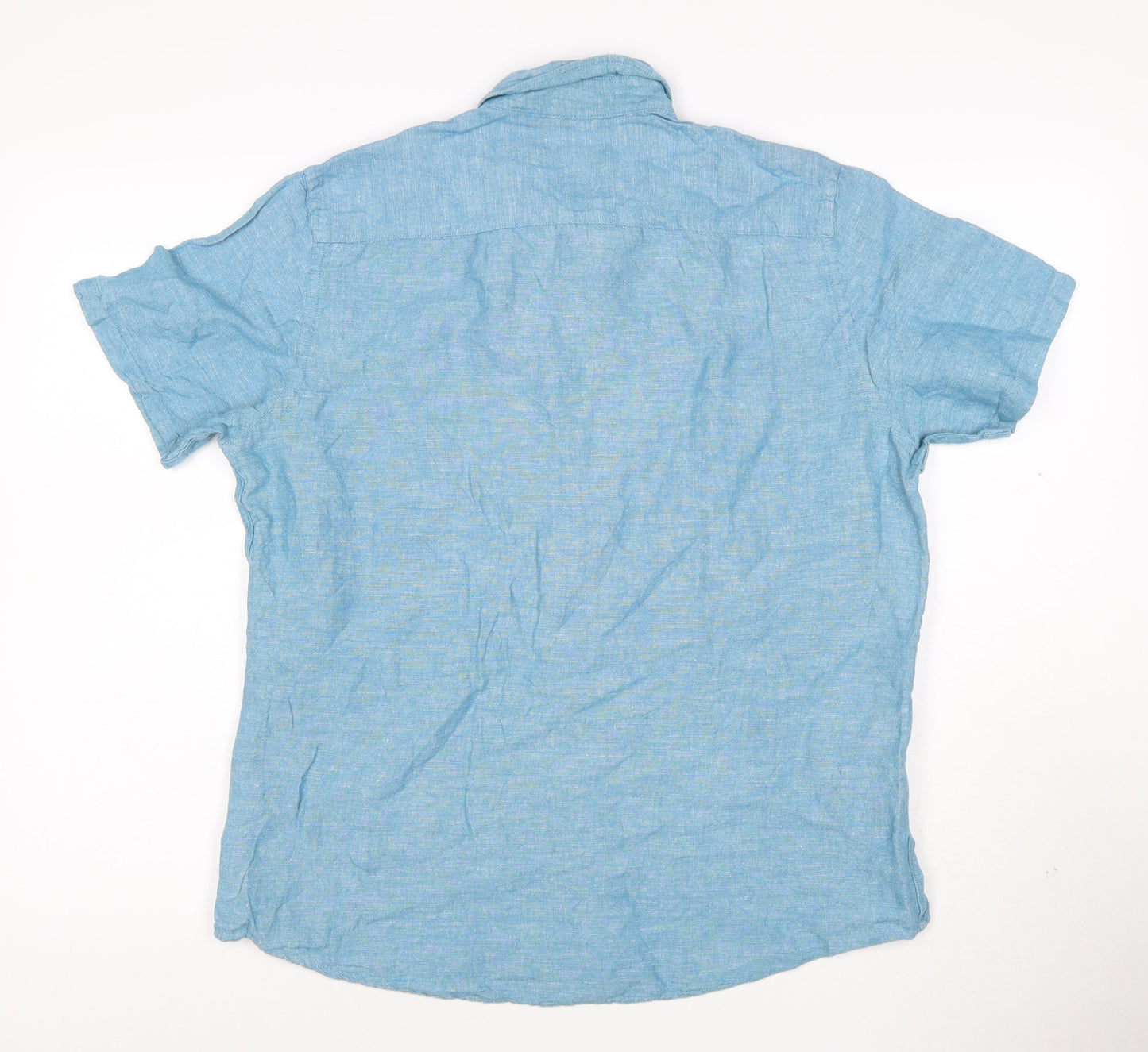 Tu Men’s Blue Linen Blend Short Sleeve Button-Up Shirt M