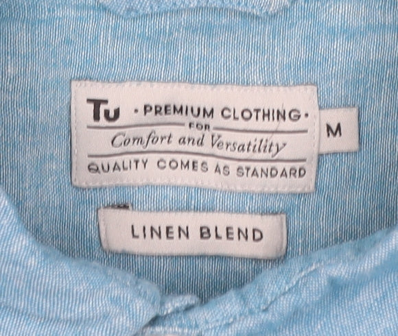 Tu Men’s Blue Linen Blend Short Sleeve Button-Up Shirt M