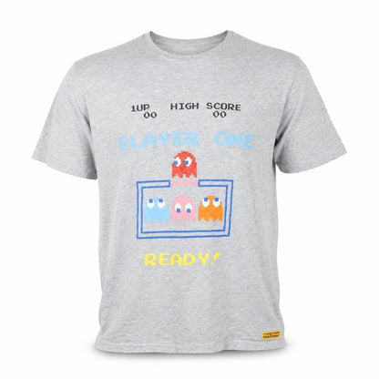 George Men’s Grey Pac-Man Graphic T-Shirt Size L 100% Cotton Retro Gamer Style