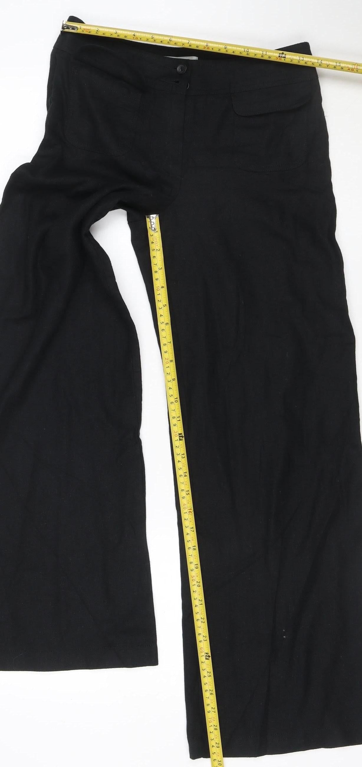 Marks and Spencer Women's Black Linen Blend Wide Leg Trousers Size 8