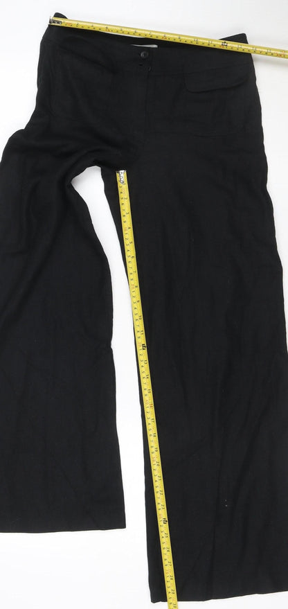 Marks and Spencer Women's Black Linen Blend Wide Leg Trousers Size 8