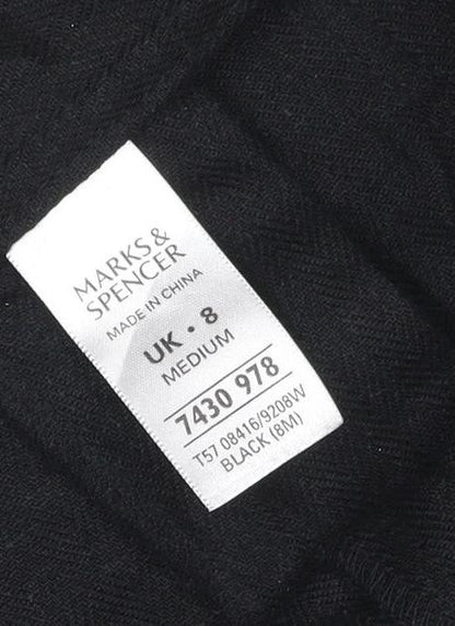 Marks and Spencer Women's Black Linen Blend Wide Leg Trousers Size 8