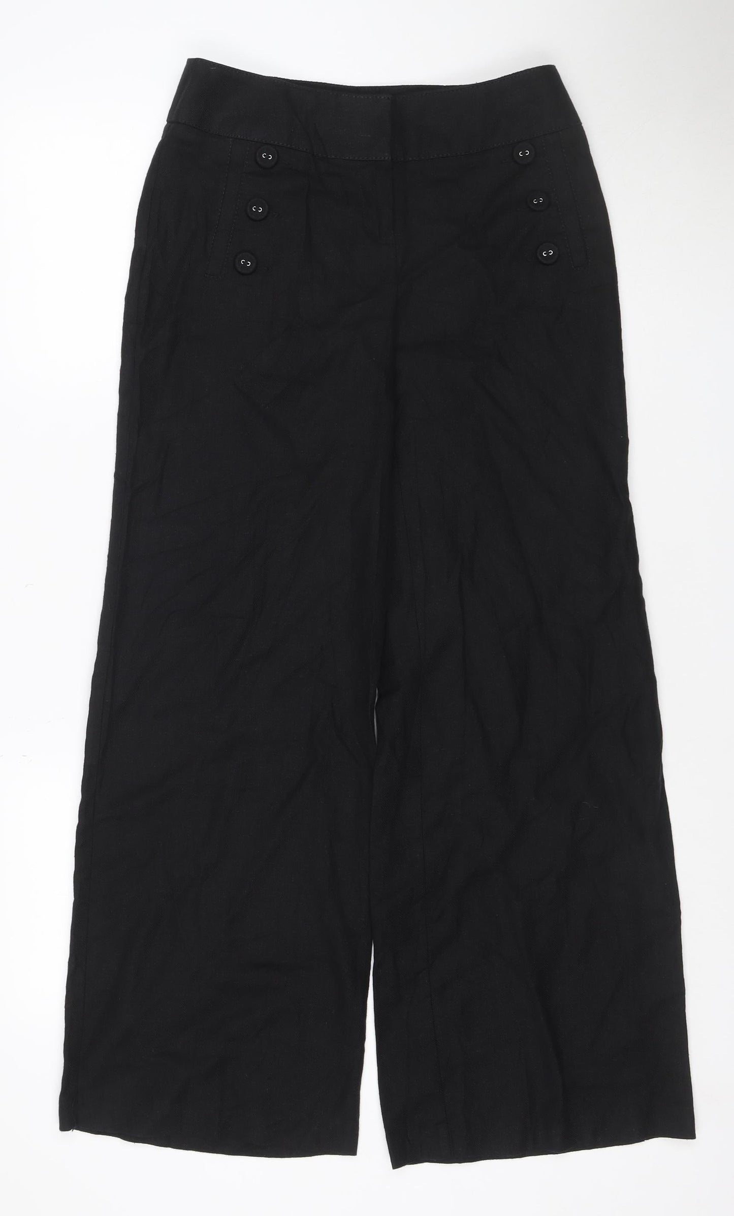 Marks and Spencer Women Black Linen Blend Wide-Leg Cropped Trousers Size 8