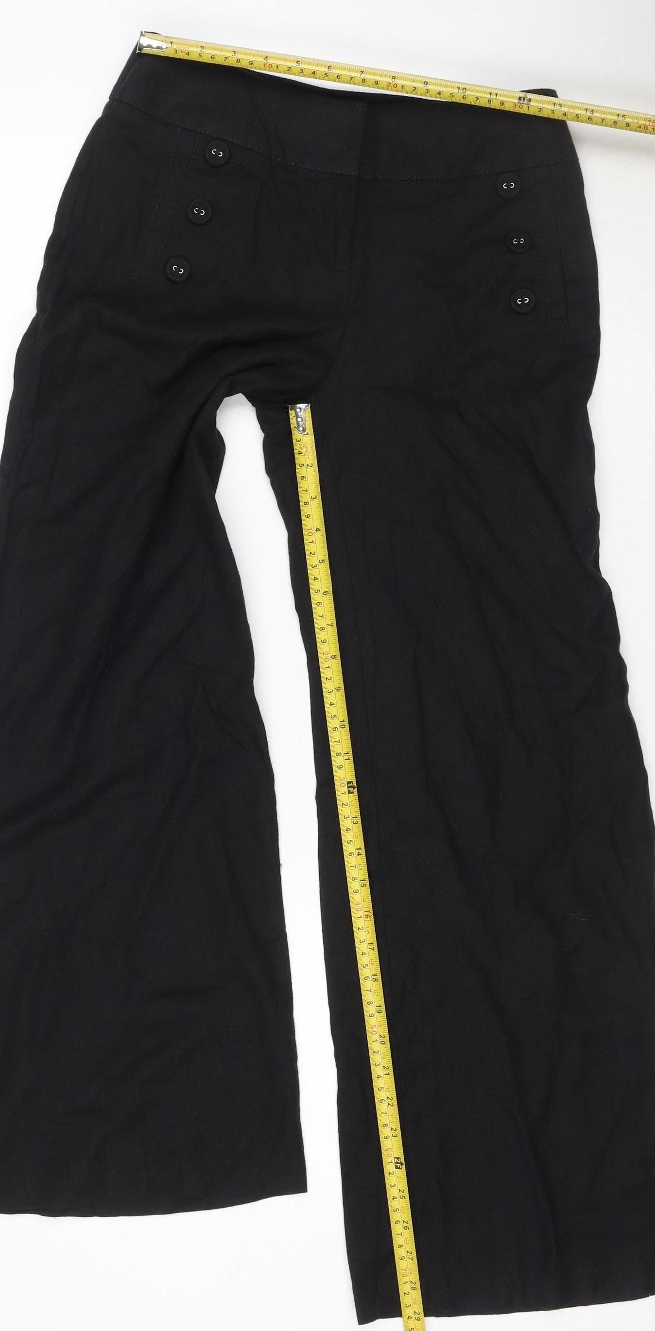 Marks and Spencer Women Black Linen Blend Wide-Leg Cropped Trousers Size 8