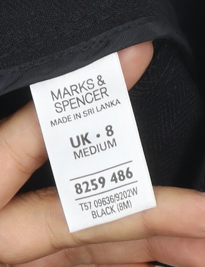 Marks and Spencer Women Black Linen Blend Wide-Leg Cropped Trousers Size 8