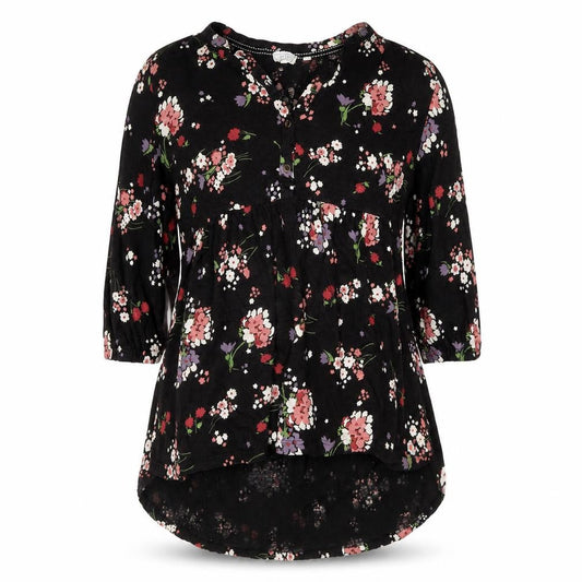 FatFace Women's Black Floral A-Line Dress Size 14 3/4 Sleeve