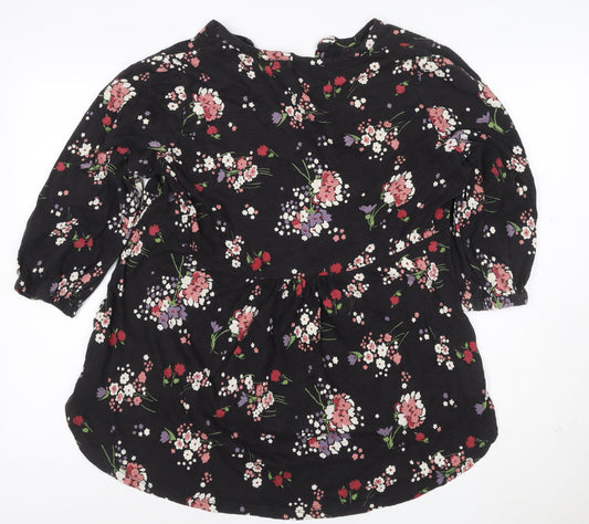 Fat Face Women's Black Floral A-Line Dress Size 14 3/4 Sleeve