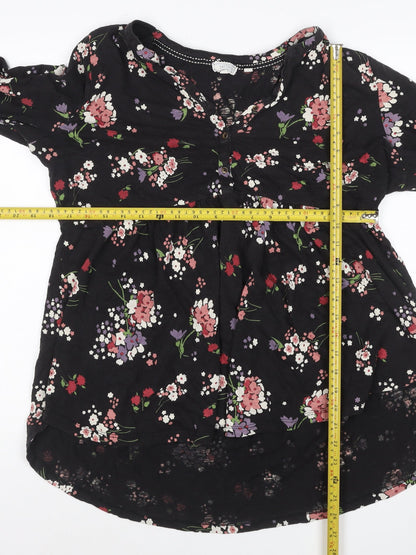 Fat Face Women's Black Floral A-Line Dress Size 14 3/4 Sleeve