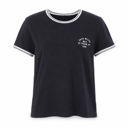 Jack Wills Women's Black Ringer T-Shirt Size M