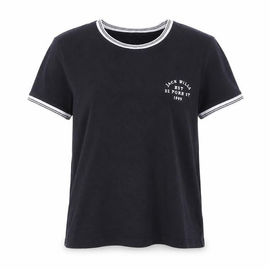 Jack Wills Women's Black Ringer T-Shirt Size M