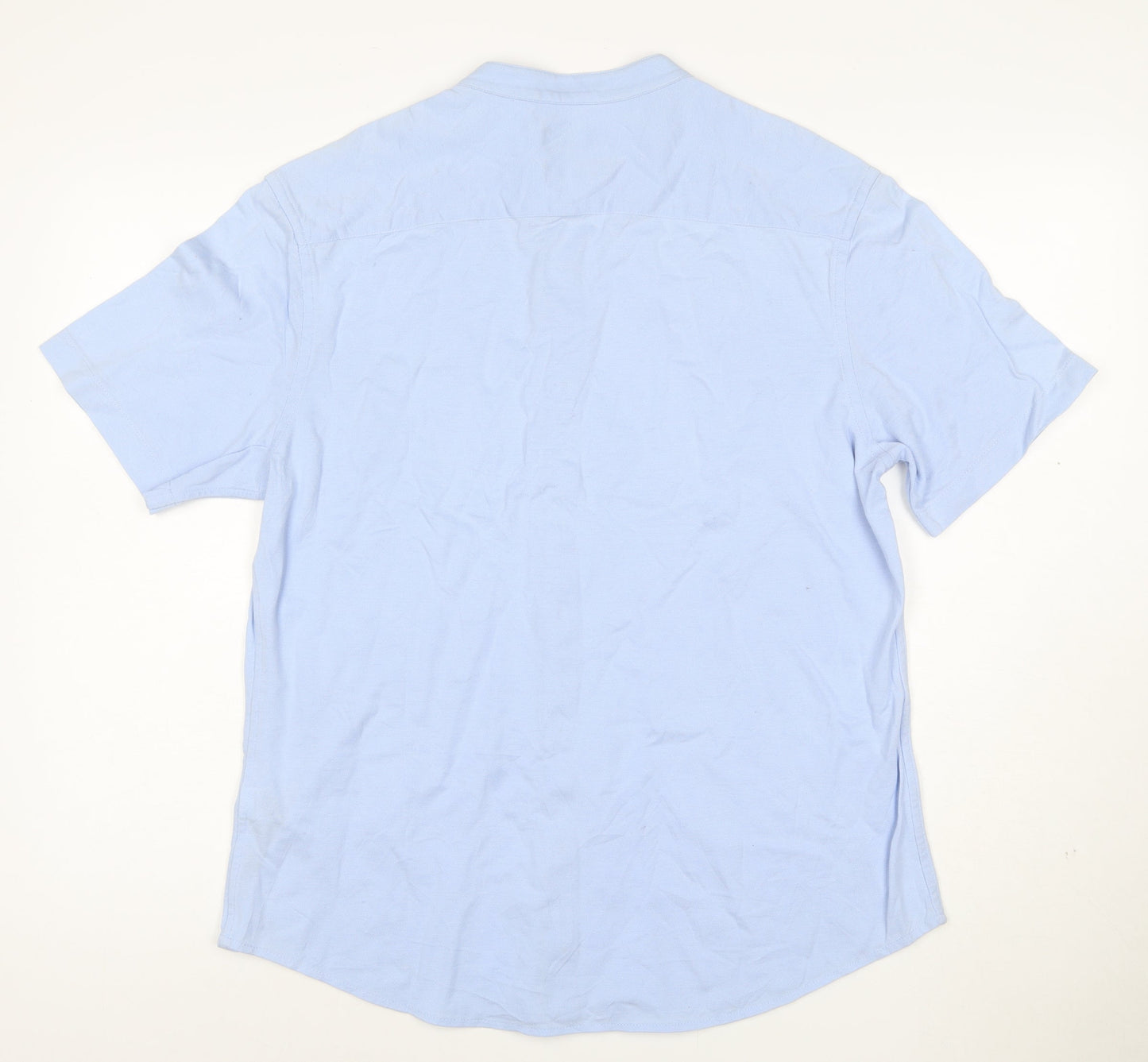 Marks and Spencer Men’s Blue Cotton Short Sleeve Band Collar Shirt L