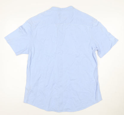 Marks and Spencer Men’s Blue Cotton Short Sleeve Band Collar Shirt L