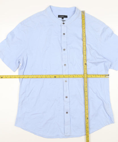 Marks and Spencer Men’s Blue Cotton Short Sleeve Band Collar Shirt L