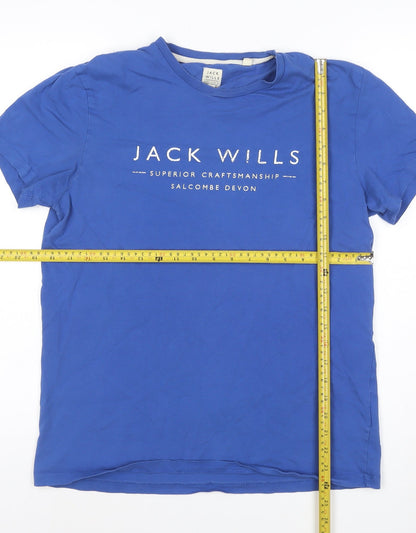 Jack Wills Men's Blue Crew Neck Cotton Graphic T-Shirt Size S