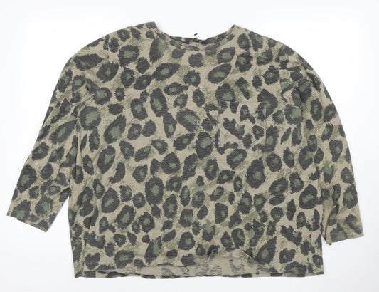 Marks and Spencer Women’s Green Animal Print 3/4 Sleeve Cotton T-Shirt Size 22