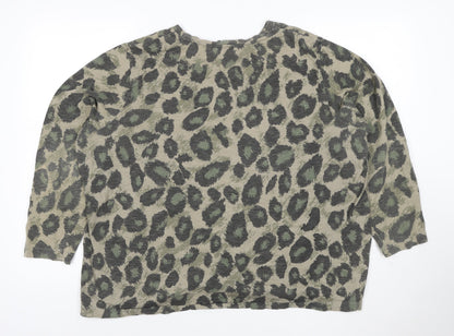 Marks and Spencer Women’s Green Animal Print 3/4 Sleeve Cotton T-Shirt Size 22