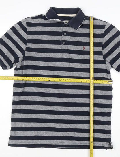 Farah Classic Men's Blue Striped Cotton Polo Shirt Size M