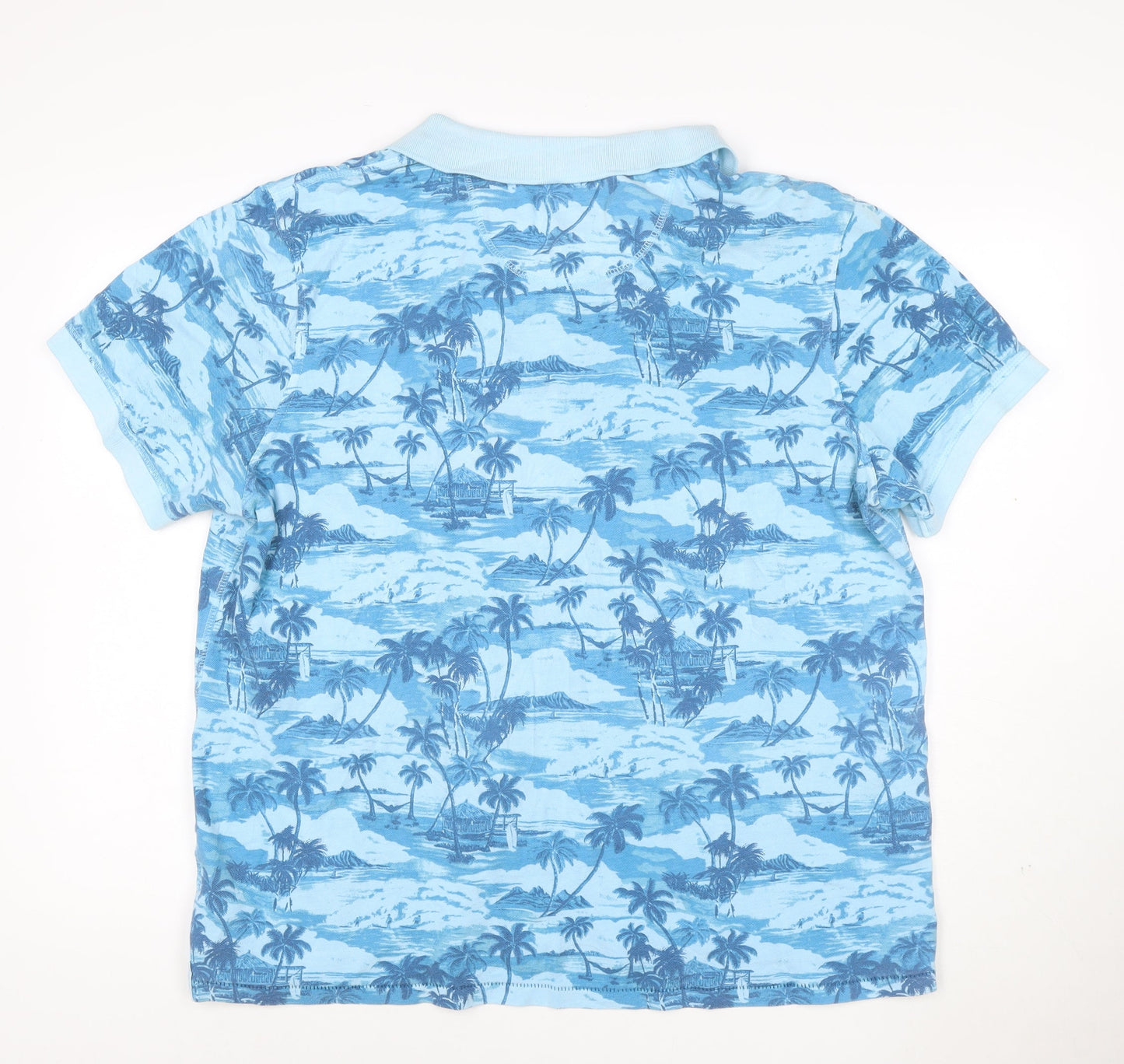 Mantaray Men’s Blue Tropical Print Short Sleeve Polo Shirt XL