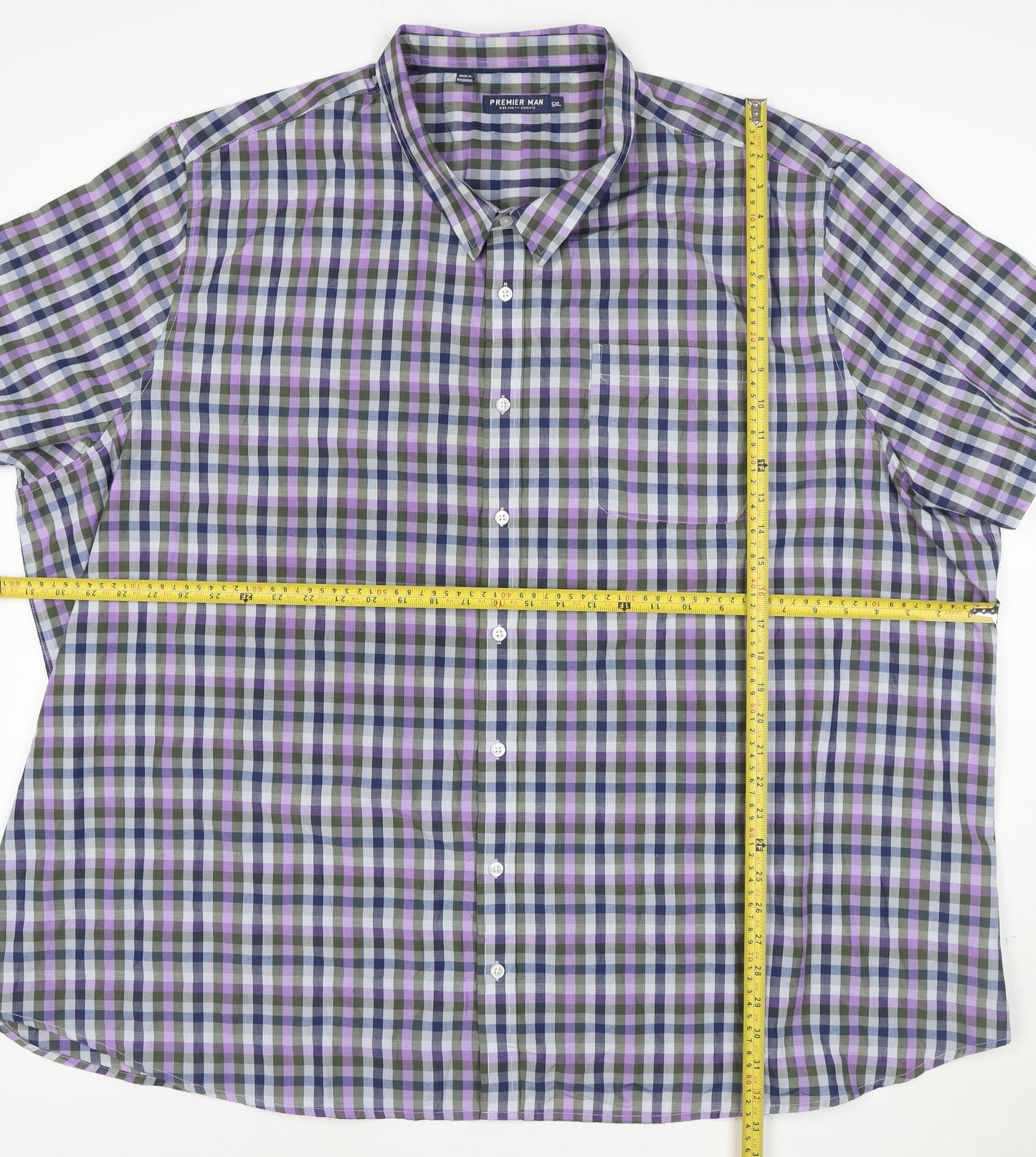 Premier Man Men's Multicoloured Check Short Sleeve 5XL Casual Shirt