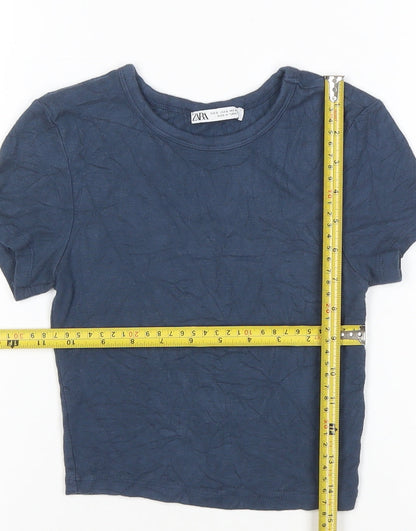 ZARA Women's Blue Cotton Basic Short Sleeve T-Shirt Size S