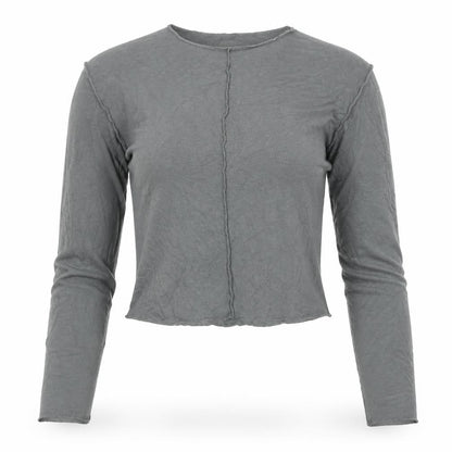 Zara Women Grey Cropped Long Sleeve Cotton Slim Fit Top Size 12