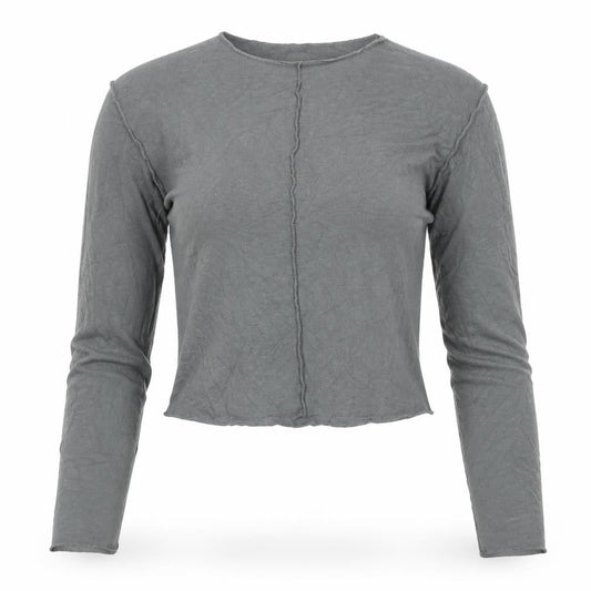 Zara Women Grey Cropped Long Sleeve Cotton Slim Fit Top Size 12