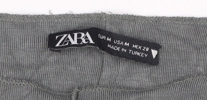 Zara Women Grey Cropped Long Sleeve Cotton Slim Fit Top Size 12