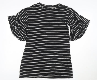 Missguided Women Black White Stripe T-Shirt Dress UK 8 Flared Sleeve